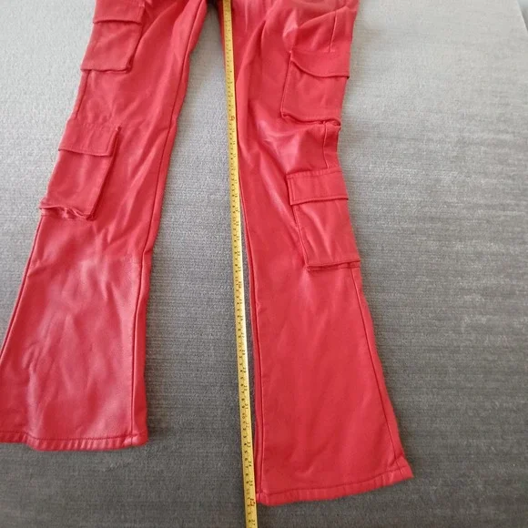 Valabasas Stacked Faux Leather Cargo Pants Mens 36x36 Matte Red Banjo Flared Leg